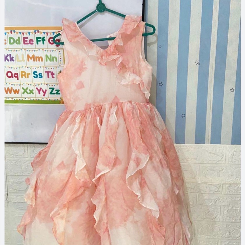 Janie and Jack Pink Watercolor Ruffle Dress